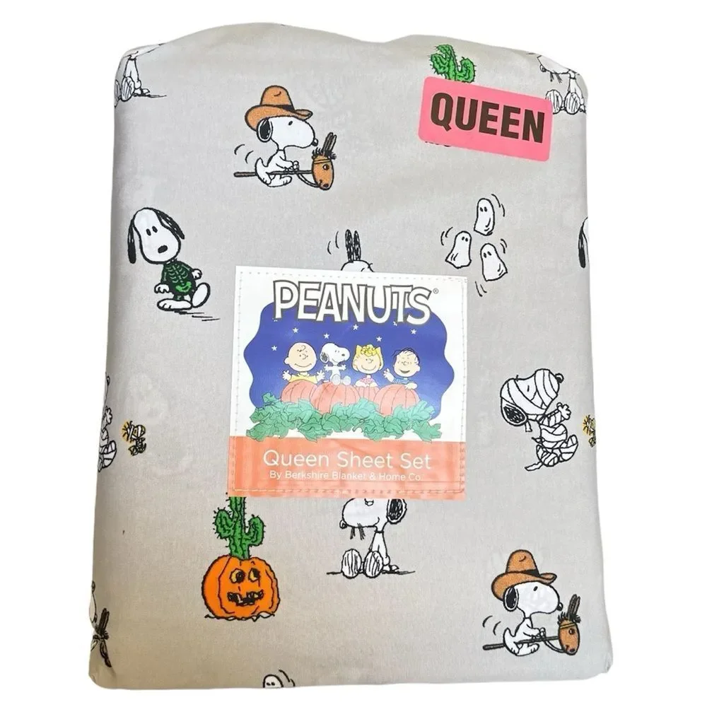 4PC Peanuts Snoopy Halloween Ghost Mummy Witch White Queen Sheet Set